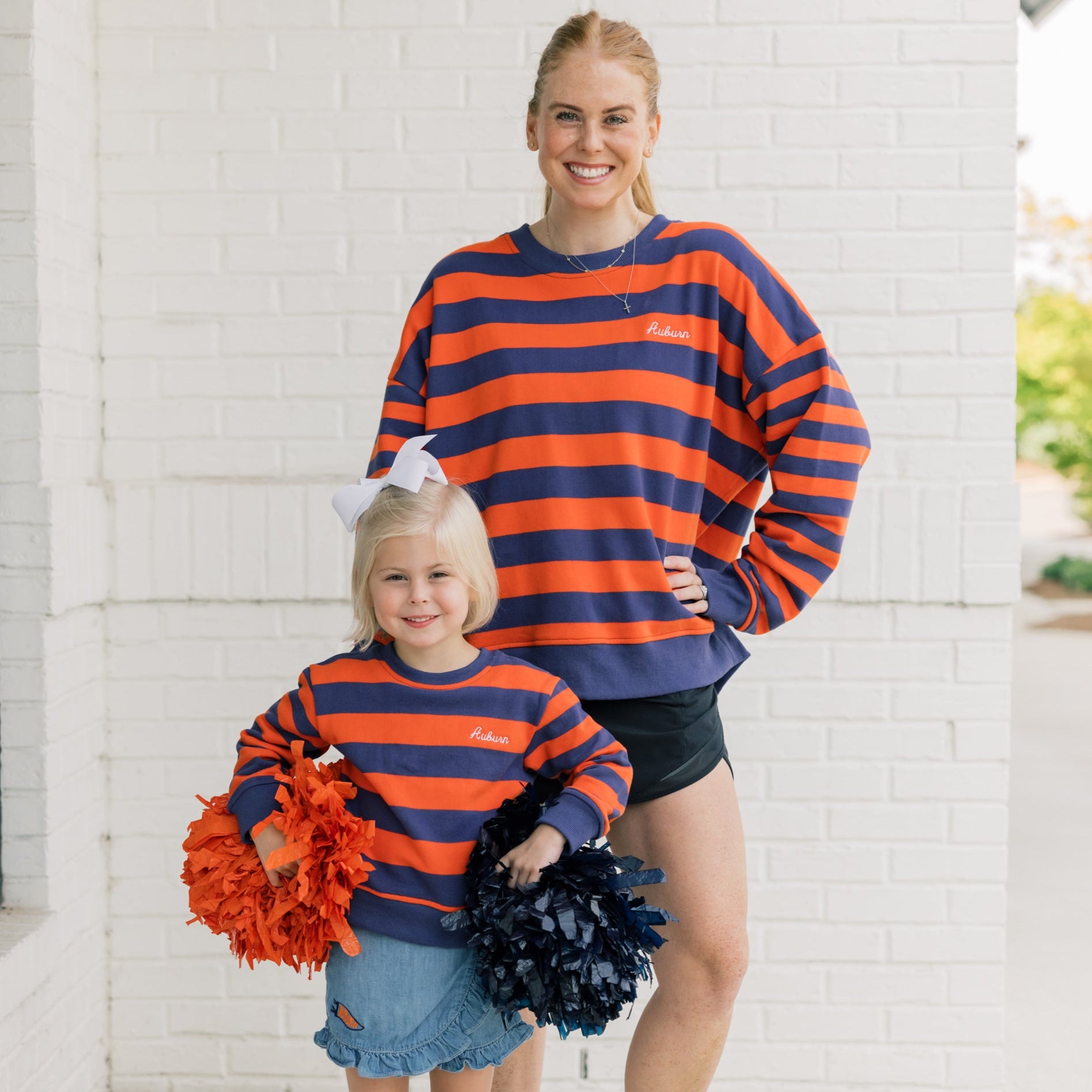 The Brooke Crewneck | Orange & Blue Striped – Scarlet & Gold