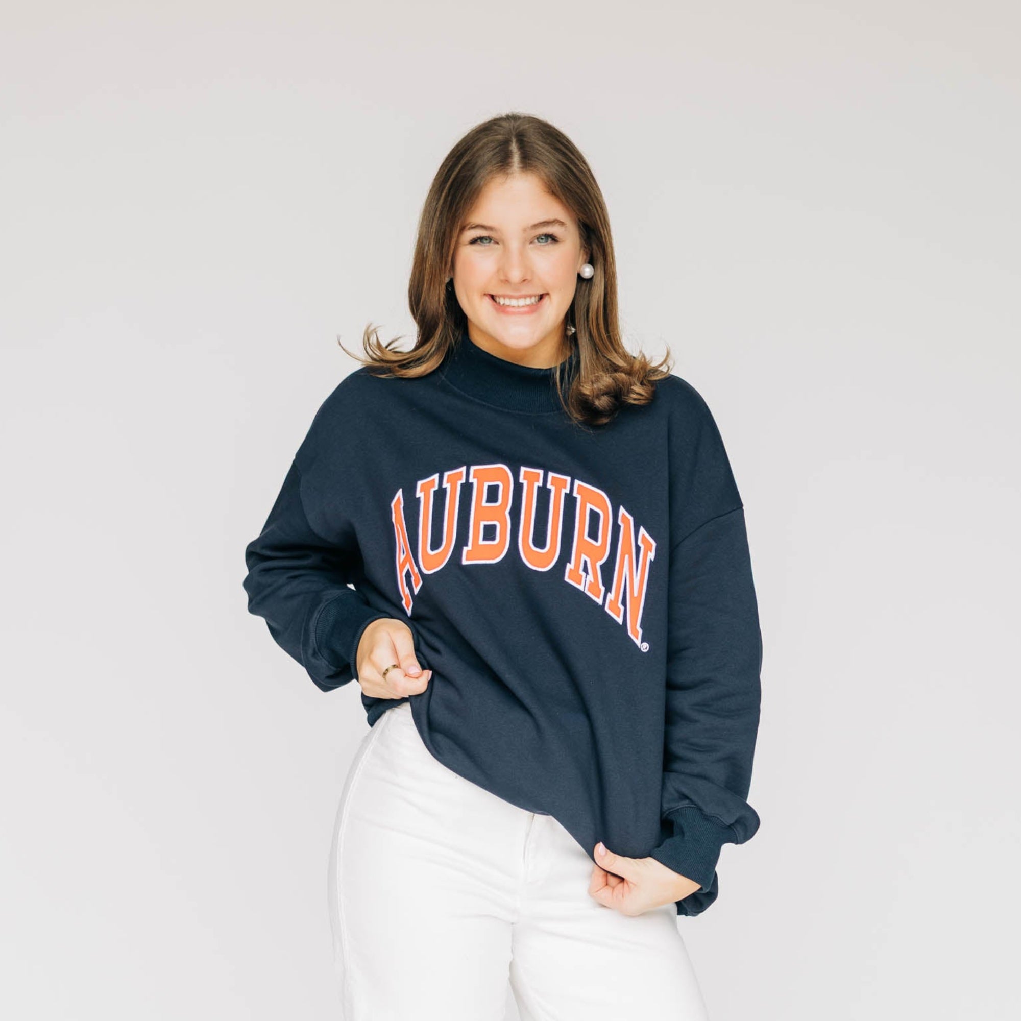 The Madi Classic Mockneck Auburn Applique | Navy – Scarlet & Gold