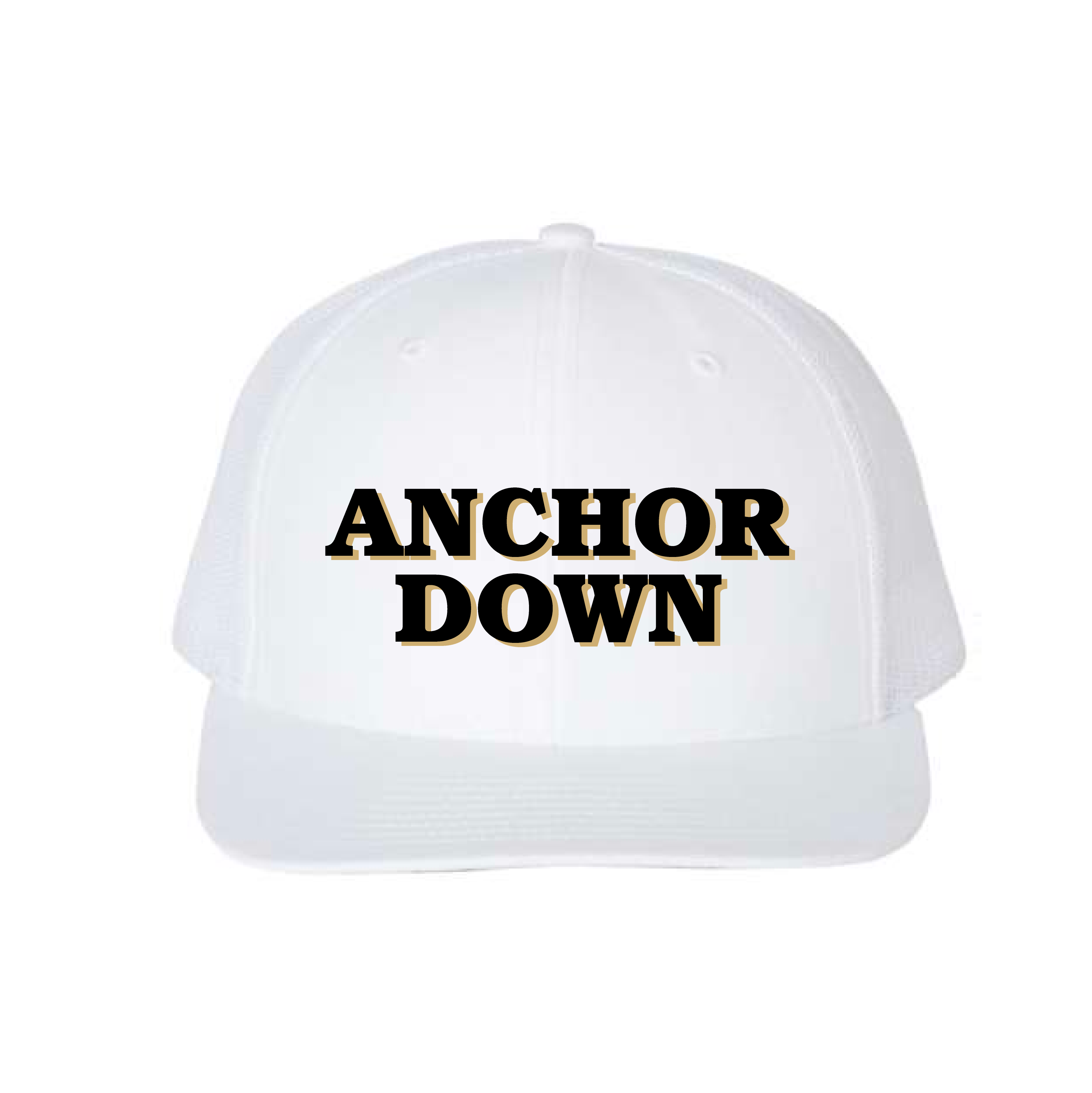 The Anchor Down Block Embroidered White Richardson Trucker Cap Scarlet & Gold