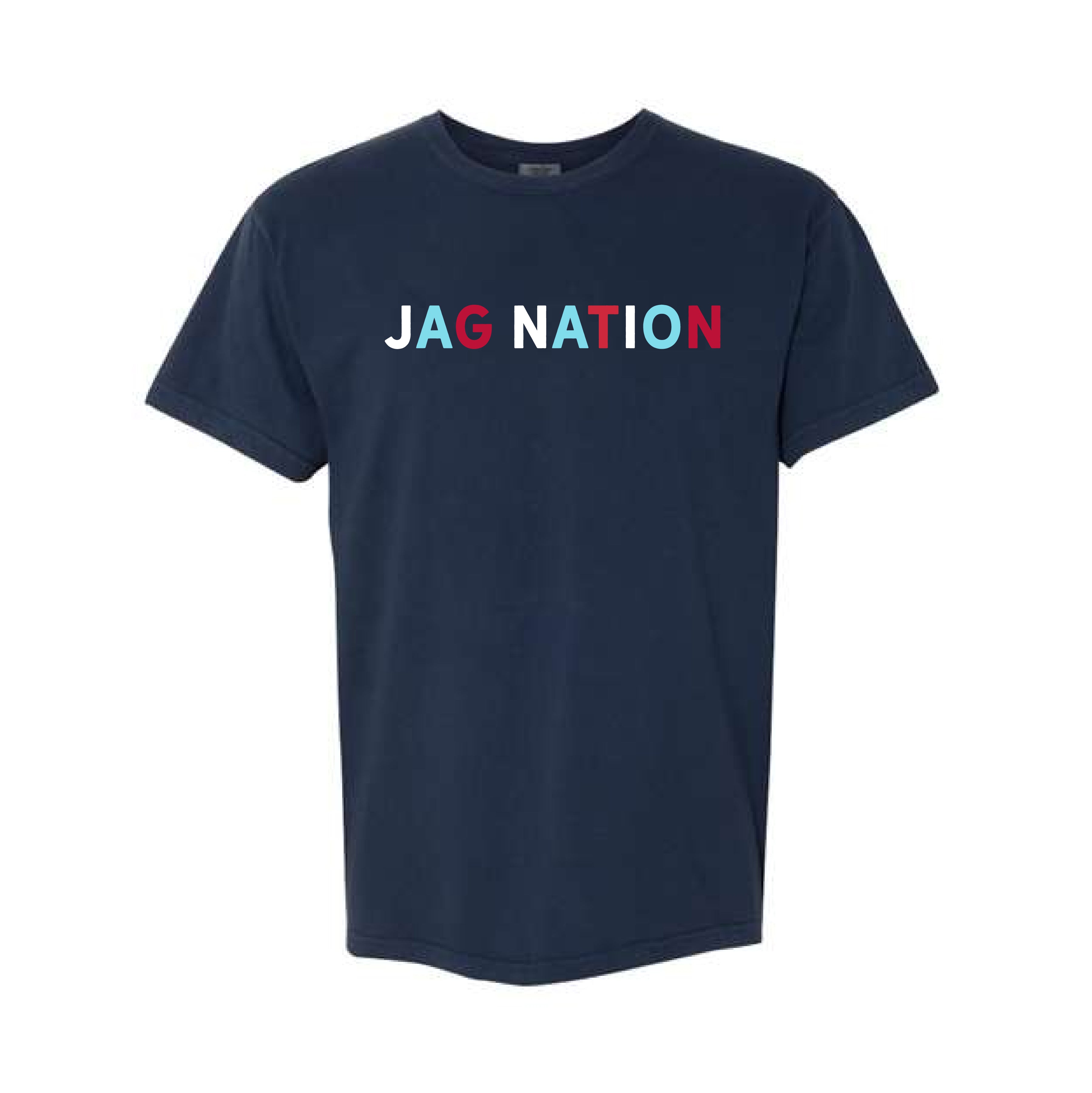 The Jag Nation Multi | Adult True Navy Tee – Scarlet & Gold