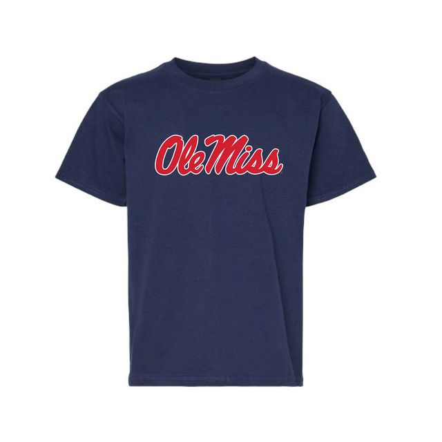 The Ole Miss Script Logo | Youth Navy Tee