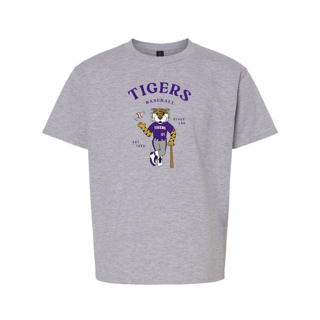 The Mike the Tiger Baseball Player | Youth Sport Grey Tee