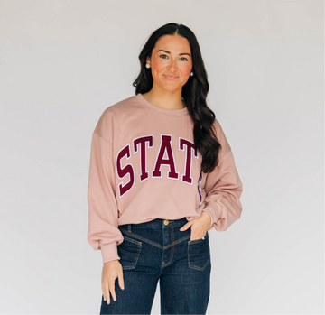 The Mallory Applique Crewneck State Applique | Blush