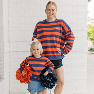 The Brooke Crewneck | Orange & Blue Striped