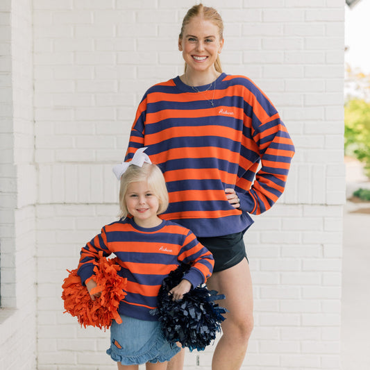 The Brooke Crewneck | Orange & Blue Striped