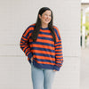 The Brooke Crewneck | Orange & Blue Striped
