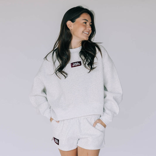The Becca Boxy Crewneck Hail State Woven Label | Ash