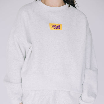 The Becca Boxy Crewneck Geaux Tigers Woven Label | Ash