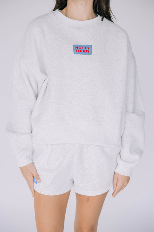 The Becca Boxy Crewneck Hotty Toddy Woven Label | Ash