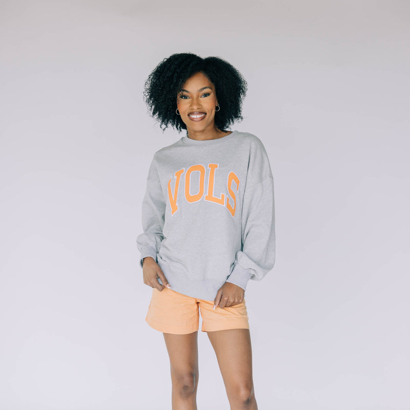 The Heather Grey Mallory  Crewneck | Vols Applique Arch