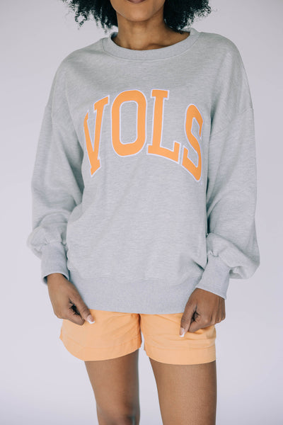 The Heather Grey Mallory  Crewneck | Vols Applique Arch
