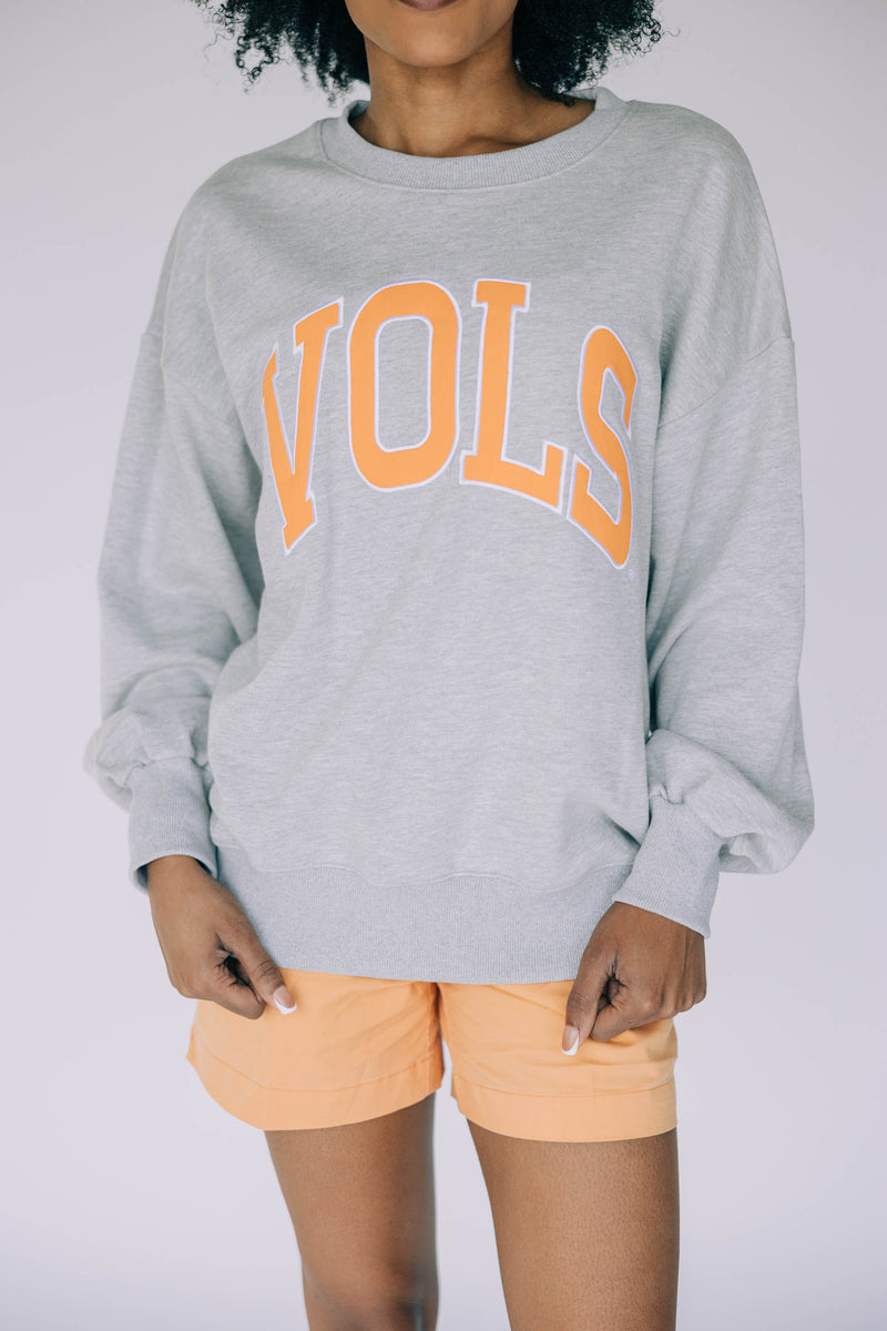 The Heather Grey Mallory  Crewneck | Vols Applique Arch