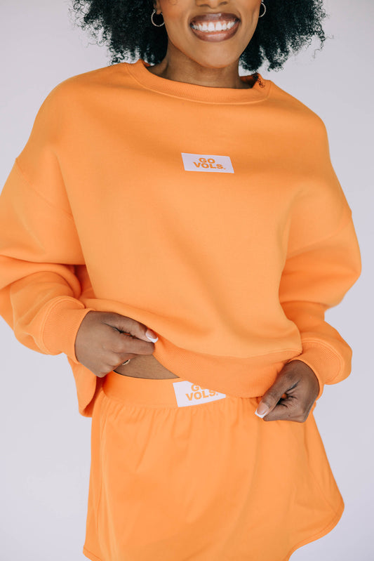 The Becca Boxy Crewneck Go Vols Woven Label | Bright Orange
