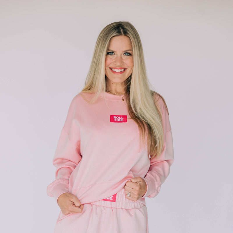 The Light Pink Ava Airy  Crewneck |  Roll Tide Woven Label