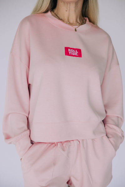 The Light Pink Ava Airy  Crewneck |  Roll Tide Woven Label