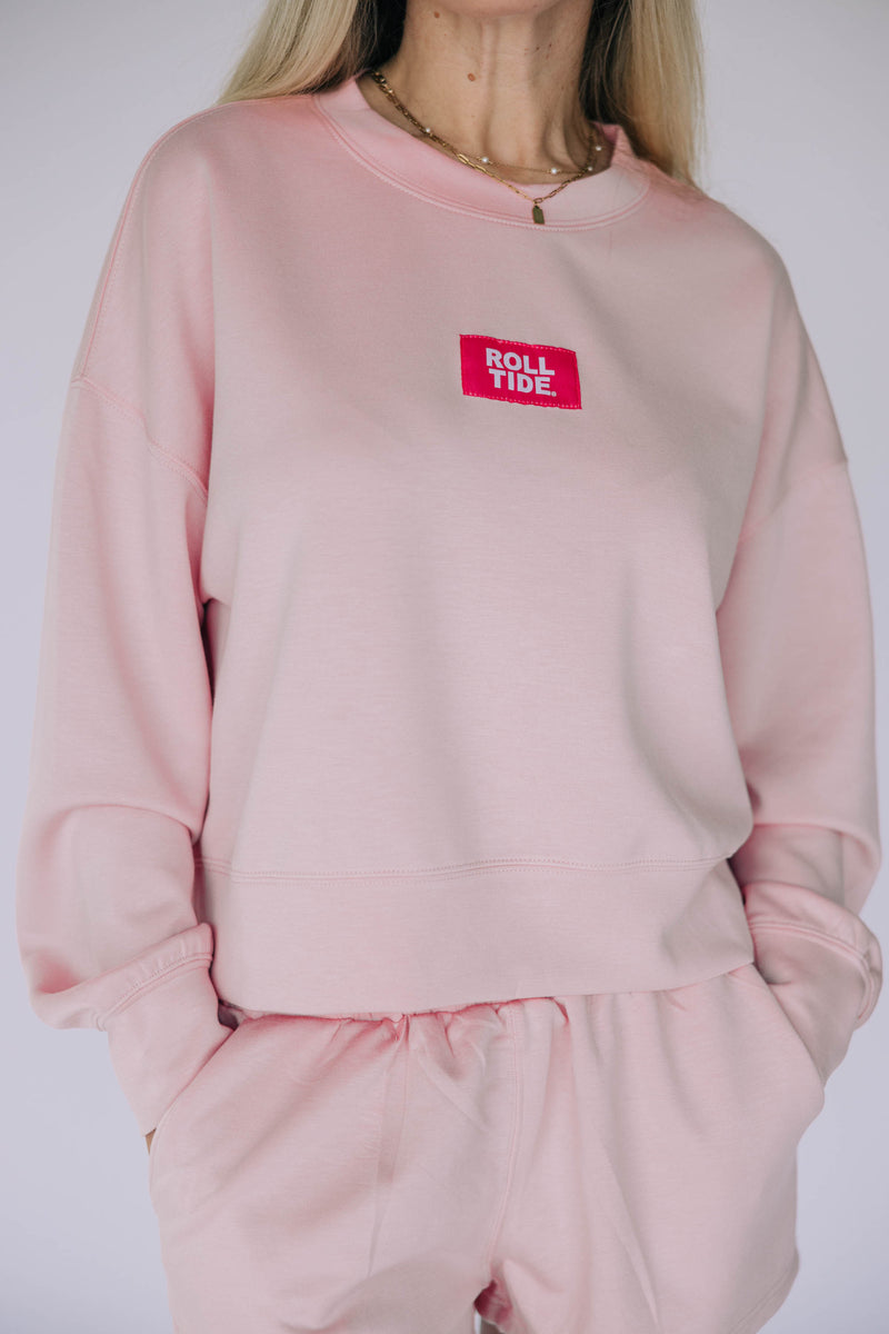 The Light Pink Ava Airy  Crewneck |  Roll Tide Woven Label
