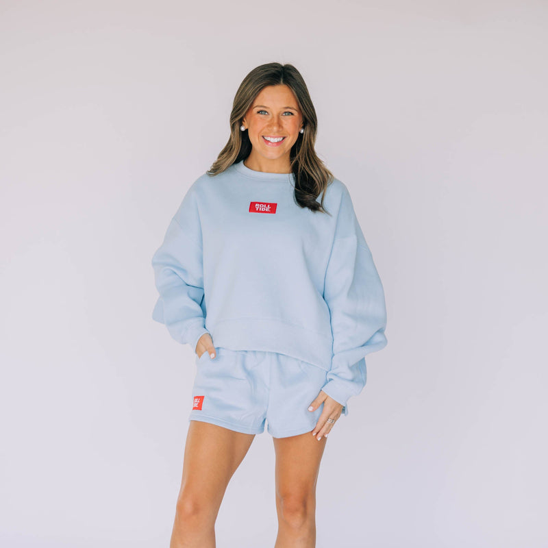 The Light Blue Becca Crewneck | Roll Tide Woven Label