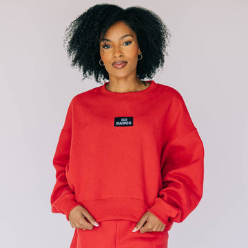 The Becca Boxy Crewneck Go Dawgs Woven Label | Bright Red