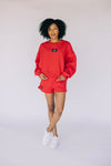 The Becca Boxy Crewneck Go Dawgs Woven Label | Bright Red