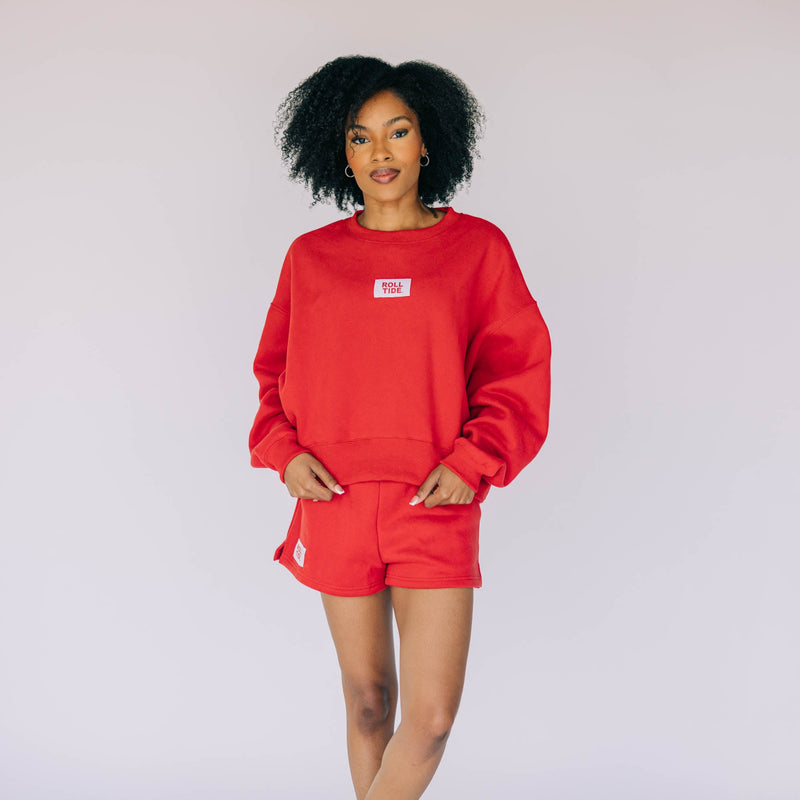 The Red Becca Crewneck | Roll Tide Woven Label