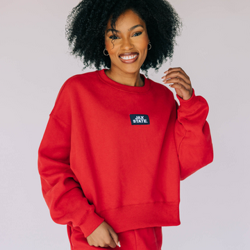 The Becca Boxy Crewneck Jax State Woven Label | Bright Red