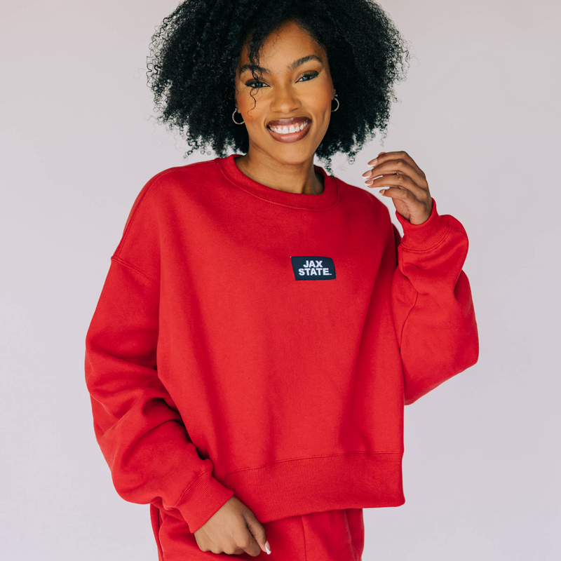The Becca Crewneck Red | Jax State Woven Label