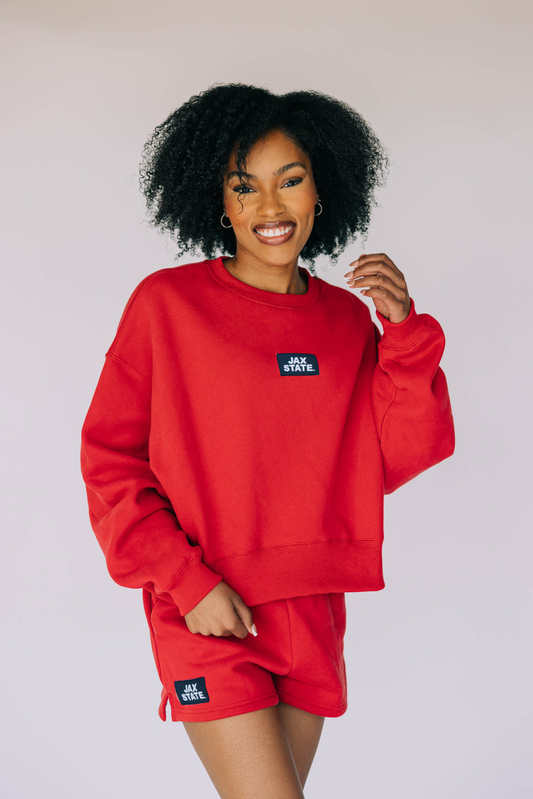 The Becca Boxy Crewneck Jax State Woven Label | Bright Red