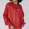 The Becca Boxy Crewneck Woo Pig Sooie Woven Label | Crimson