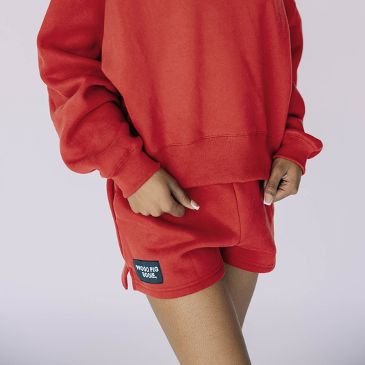 The Becca Shorts Woo Pig Sooie Woven Label | Crimson