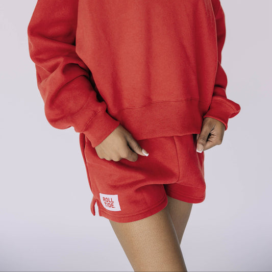 The Becca Boxy Crewneck Roll Tide Woven Label | Crimson