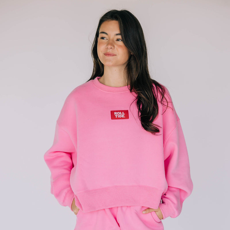 The Pink Becca Crewneck | Roll Tide Woven Label