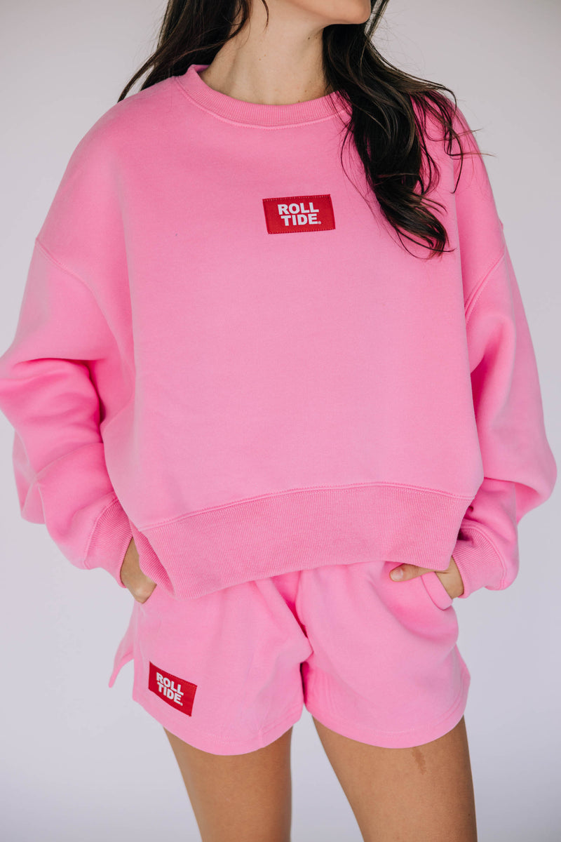 The Pink Becca Crewneck | Roll Tide Woven Label