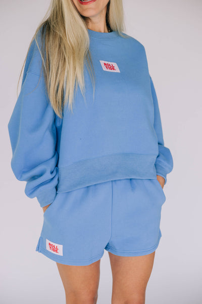 The Bright Blue Becca  Crewneck | Roll Tide Woven Label