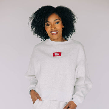 The Becca Boxy Crewneck Roll Tide Woven Label | Ash