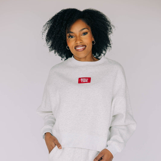 The Becca Boxy Crewneck Roll Tide Woven Label | Ash