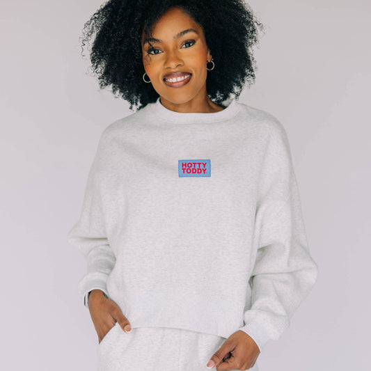 The Becca Boxy Crewneck Hotty Toddy Woven Label | Ash