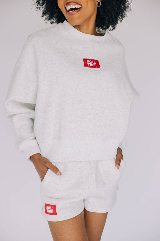 The Becca Boxy Crewneck Roll Tide Woven Label | Ash