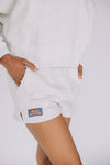 The Becca Boxy Crewneck War Eagle Woven Label | Ash