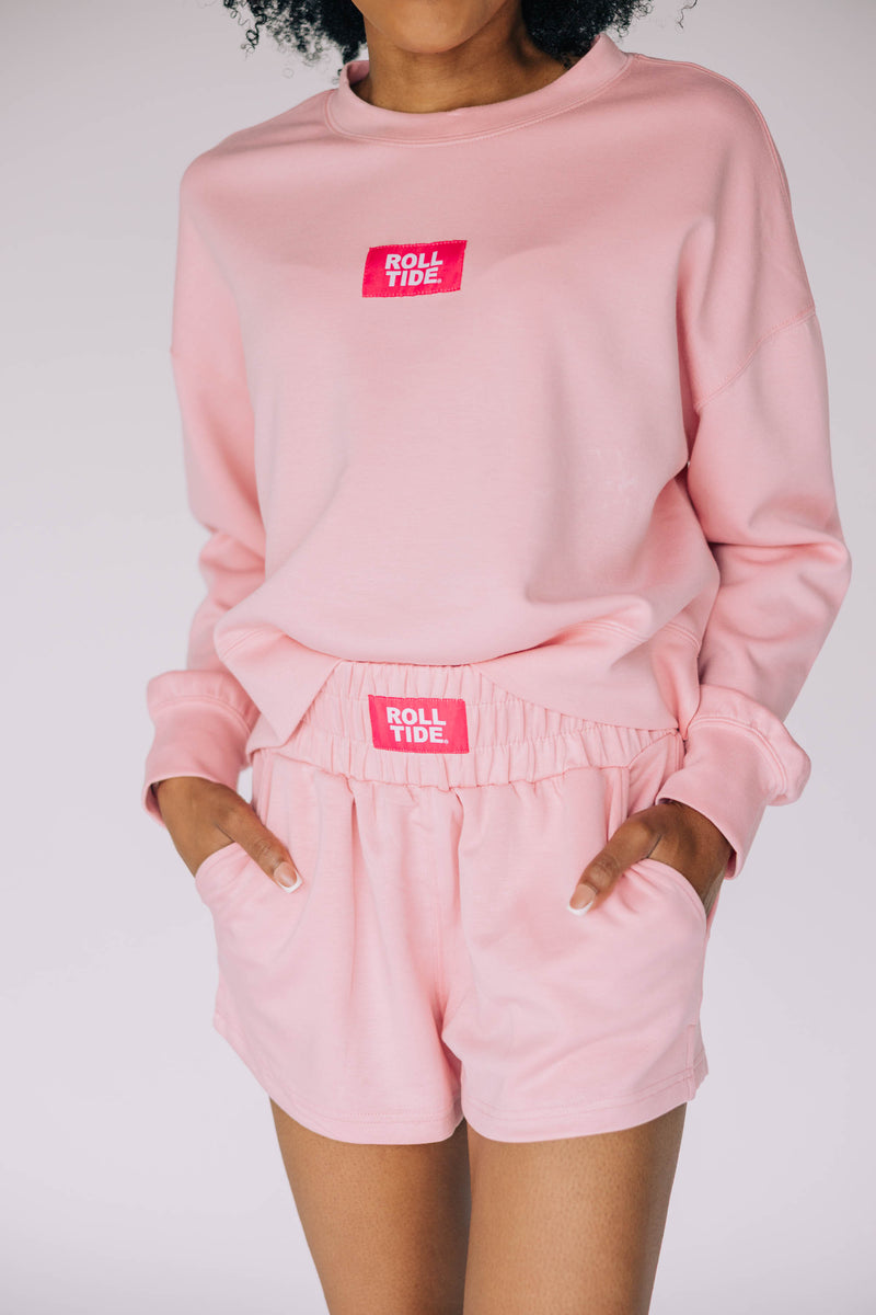 The Light Pink Ava Airy  Crewneck |  Roll Tide Woven Label