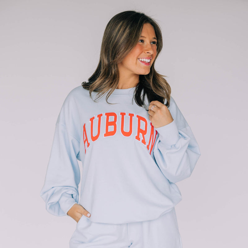 The Ice Blue Mallory Crewneck | Auburn Applique Arch