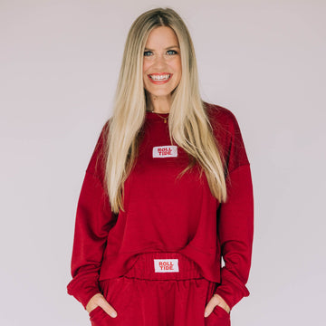 The Ava Airy Crewneck Roll Tide Woven Label | Deep Red