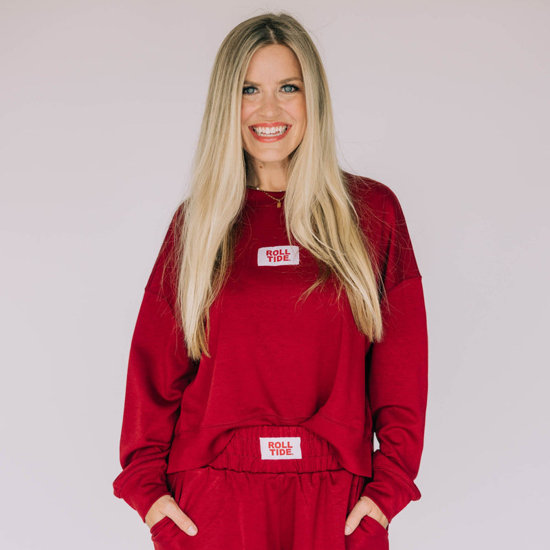 The Crimson Ava Airy Crewneck |  Roll Tide Woven Label