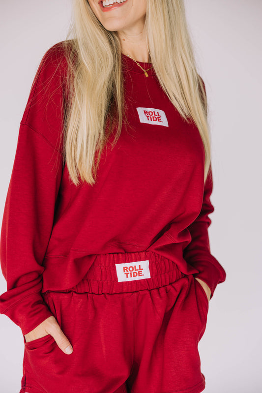 The Ava Airy Shorts Roll Tide Woven Label | Deep Red