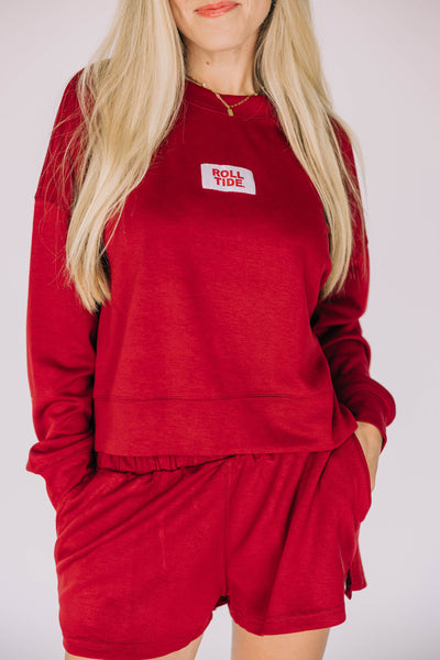 The Crimson Ava Airy Crewneck |  Roll Tide Woven Label