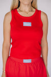 The Alli Airy Tank Hotty Toddy Woven Label | Bright Red