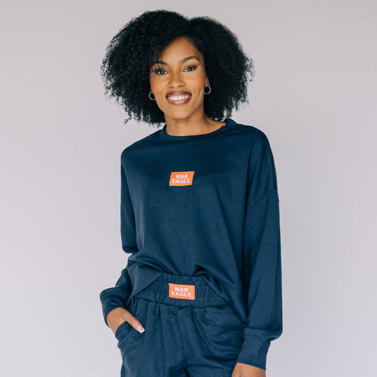The Ava Airy Crewneck War Eagle Woven Label | Navy