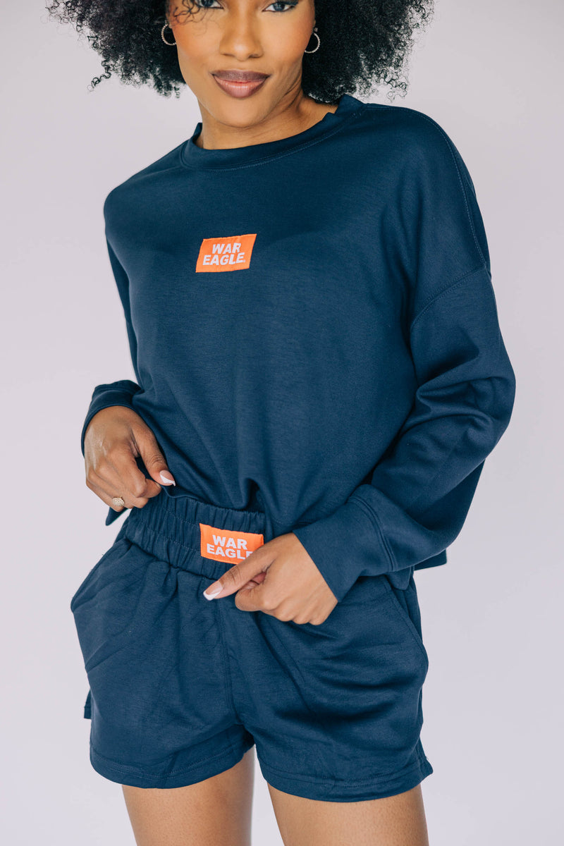 The Navy Ava Airy Crewneck | War Eagle Woven Label