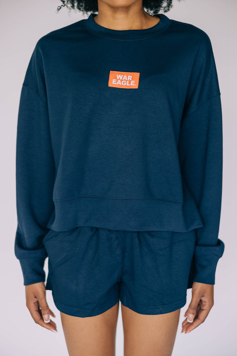 The Navy Ava Airy Crewneck | War Eagle Woven Label