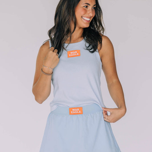 The Alli Ribbed Tank War Eagle Woven Label | Light Blue