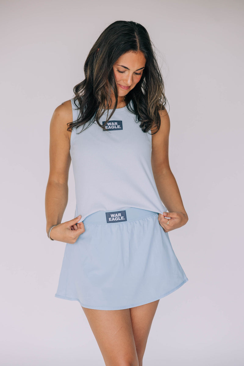 The Light Blue Liz Ribbed Tank  | War Eagle Woven Label